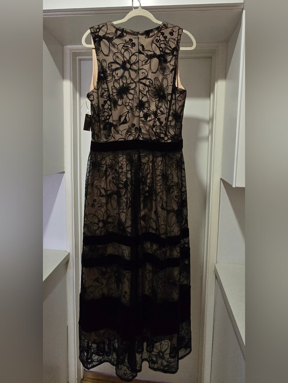 Taylor Black Floral Lace Midi Dress with Nude Underlay - Picture 5 of 16